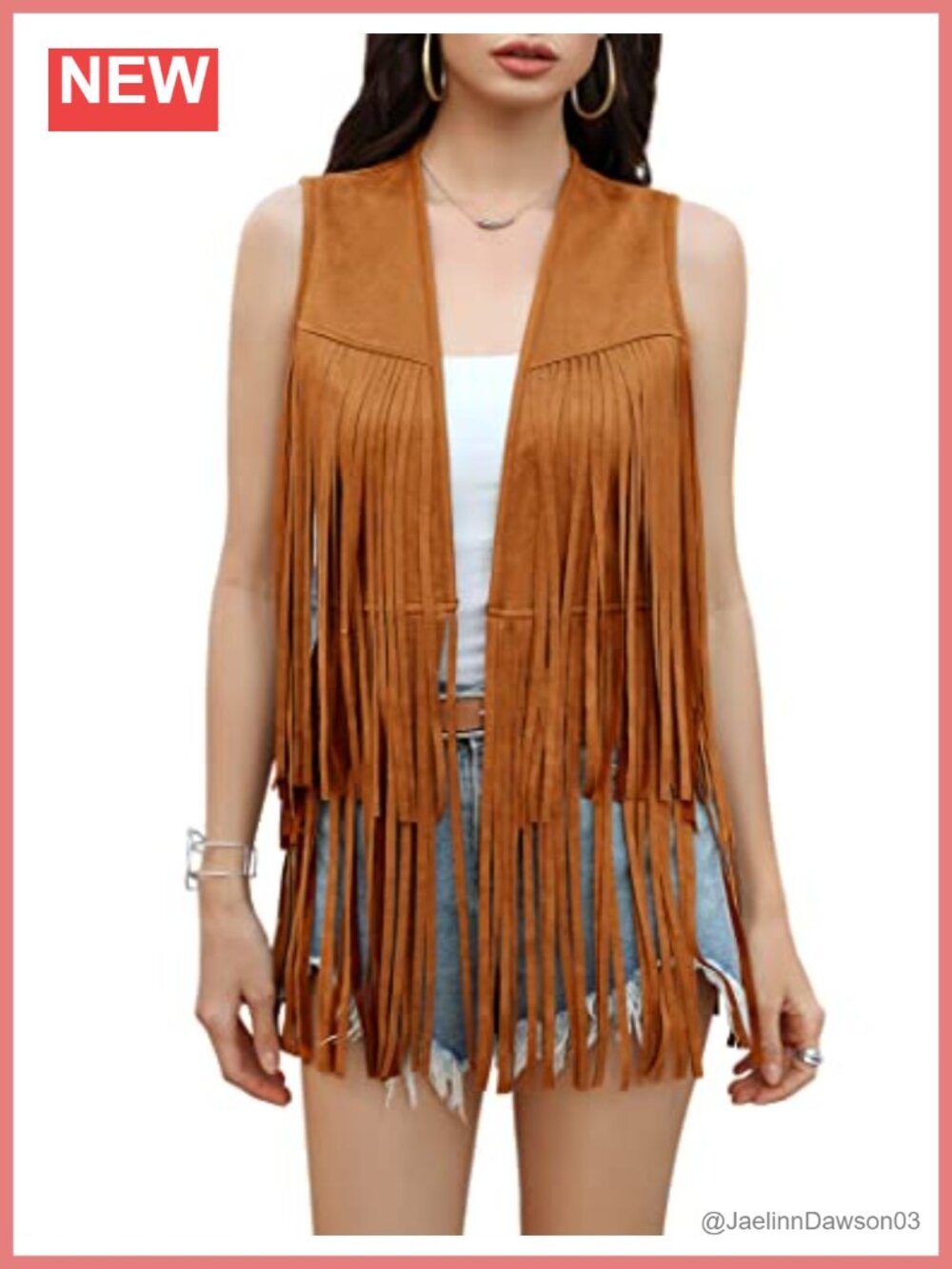 Faux Suede Fringe Vest 70s Hippie Sleeveless Costume Jacket